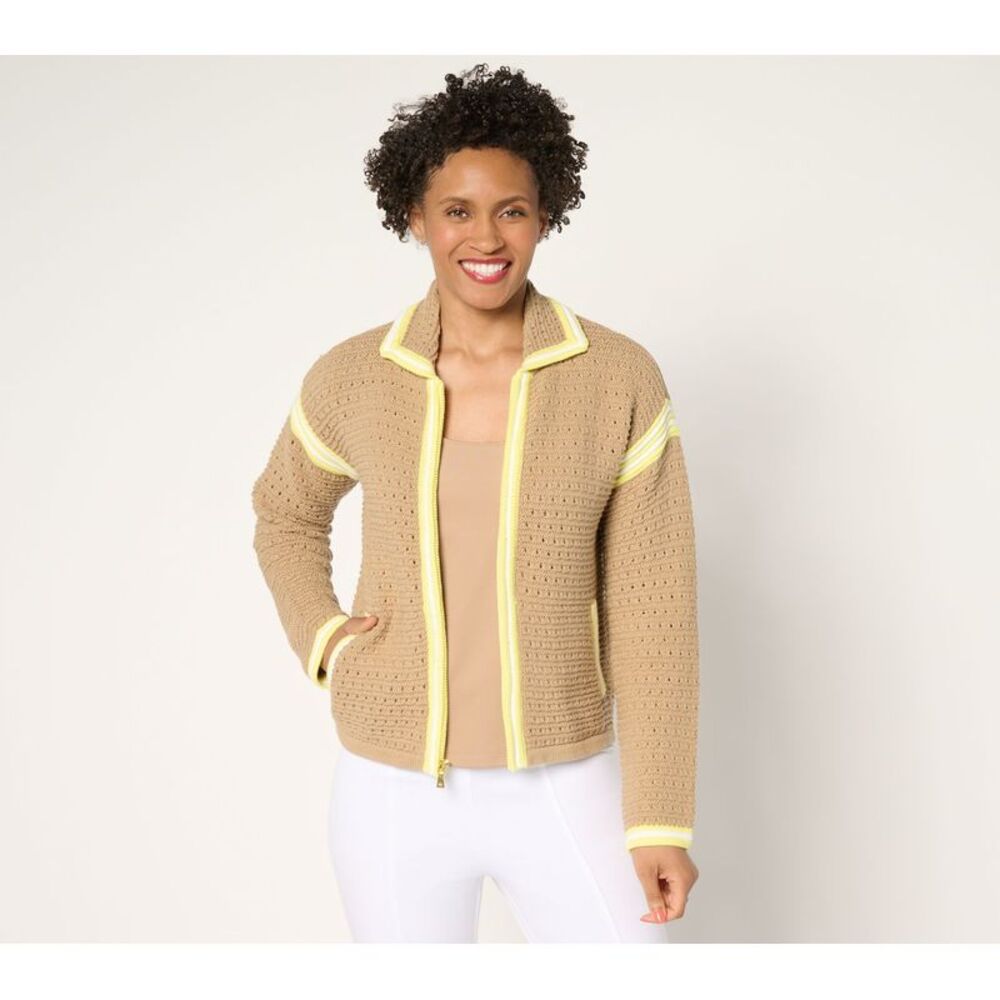 Isaac Mizrahi Live! Women's Top Plus Sz Sweater 1X Clubhouse Brown A639925